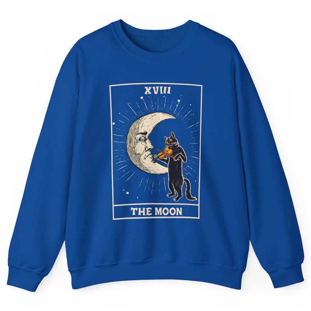 Retro Halloween Cat Guitarist The Moon Tarot Card Witchcraft Unisex Crewneck Sweatshirt