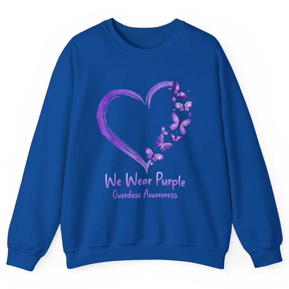 Overdose Awareness Month Love Purple Butterfly Heart Warrior Unisex Crewneck Sweatshirt
