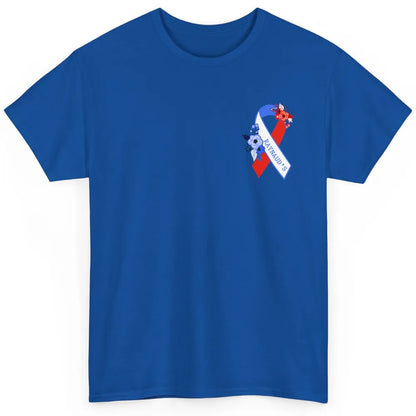 Raynaud's Syndrome Awareness Support Floral Red Blue Ribbon Classic Unisex T-Shirt