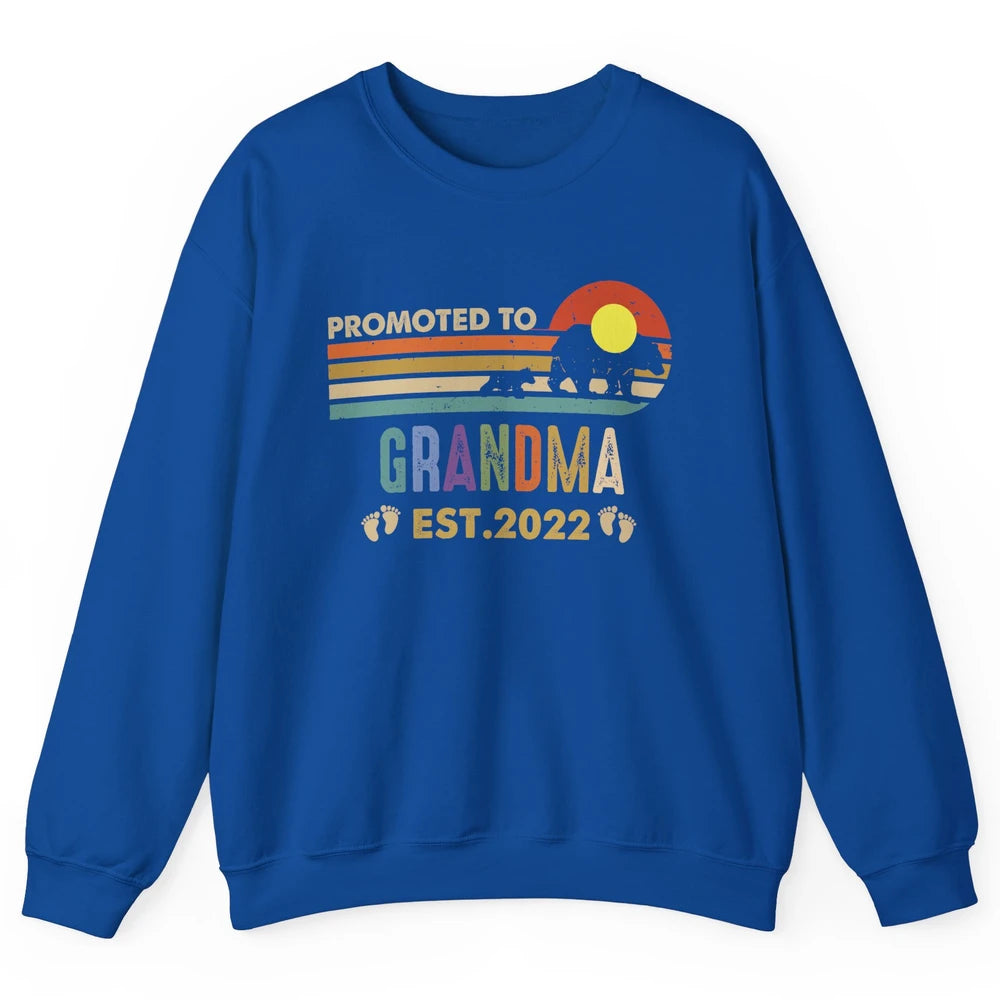 Retro Bear Sunset Promoted To Grandma Est 2022 Pregnancy Unisex Crewneck Sweatshirt