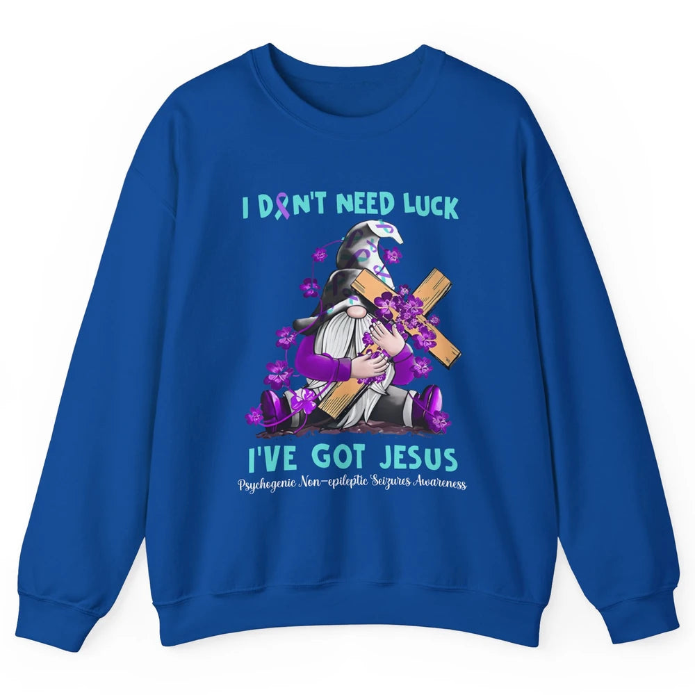 PNES Awareness Gnome I Don't Need Luck I've Got Jesus Faith Unisex Crewneck Sweatshirt