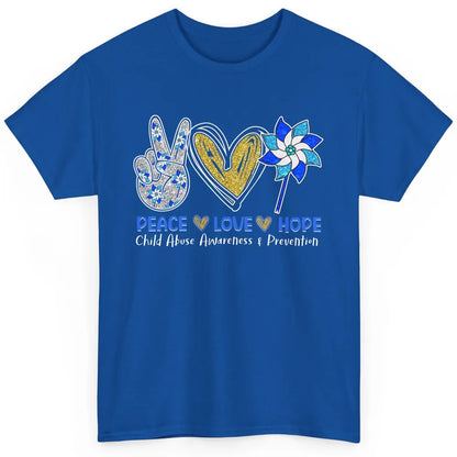 Peace Love Leopard Pinwheel Child Abuse Prevention Month Classic Unisex T-Shirt