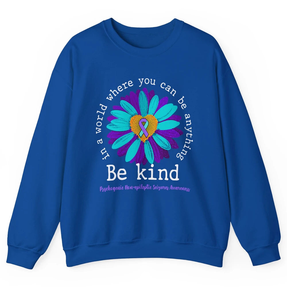 PNES Awareness Purple Teal Ribbon Sunflower Be Kind Unisex Crewneck Sweatshirt