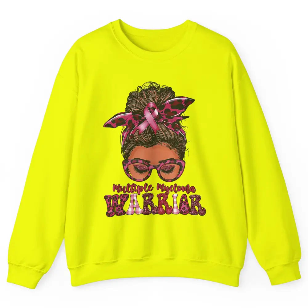 Multiple Myeloma Cancer Warrior Leopard Messy Hair Bun Woman Unisex Crewneck Sweatshirt