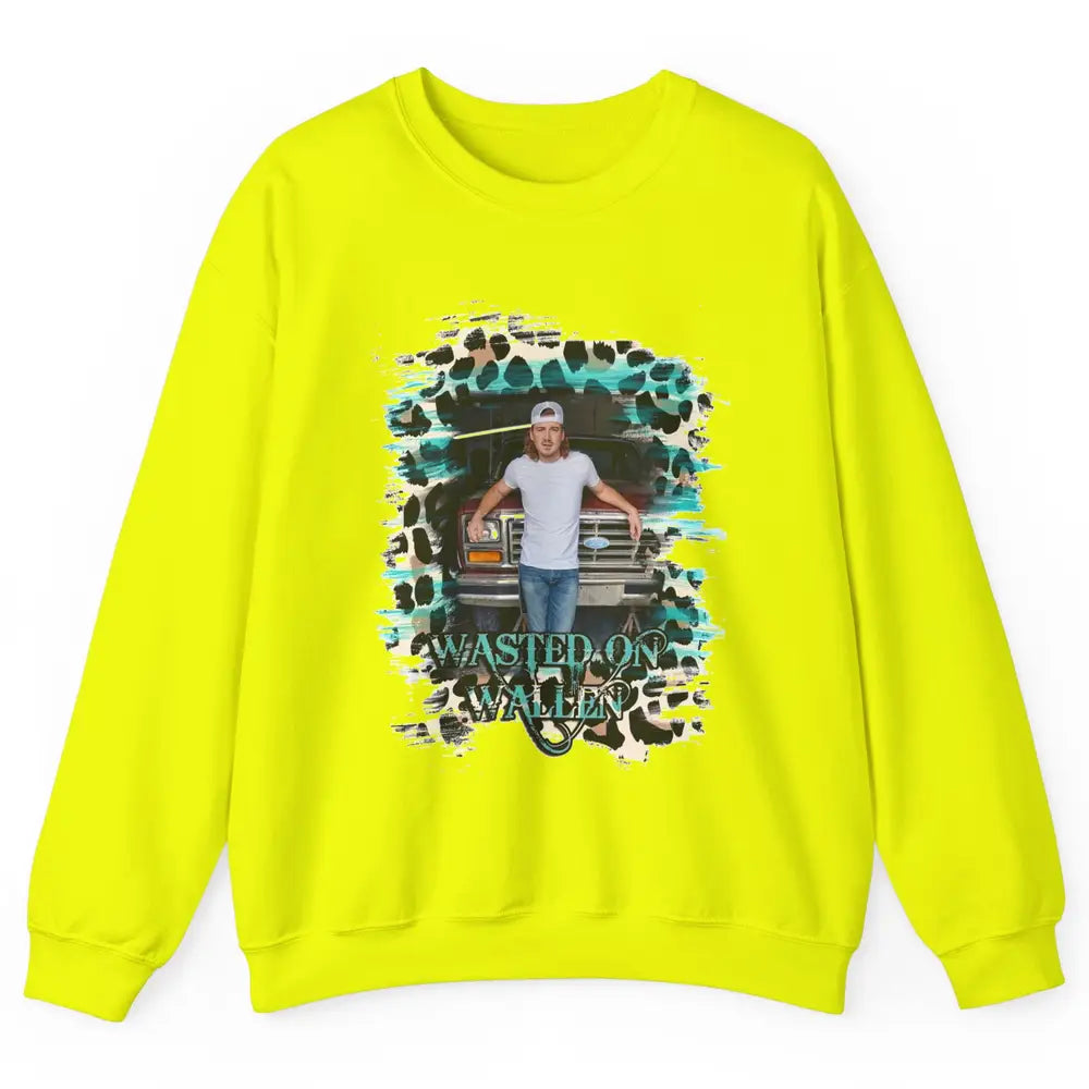 Retro Leopard Wasted On Wallen Turquoise Western Country Unisex Crewneck Sweatshirt
