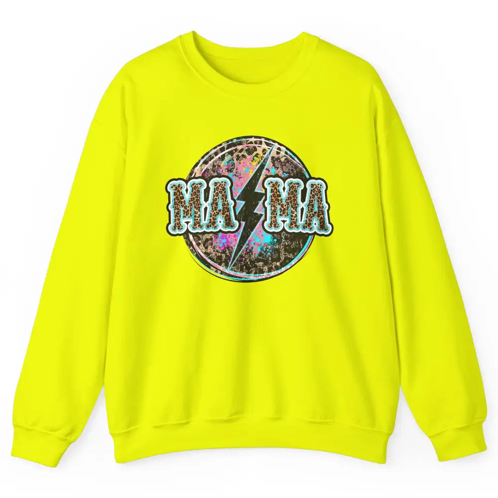 Retro Leopard Mama Lightning Bolt Western Country Bad Moms Unisex Crewneck Sweatshirt
