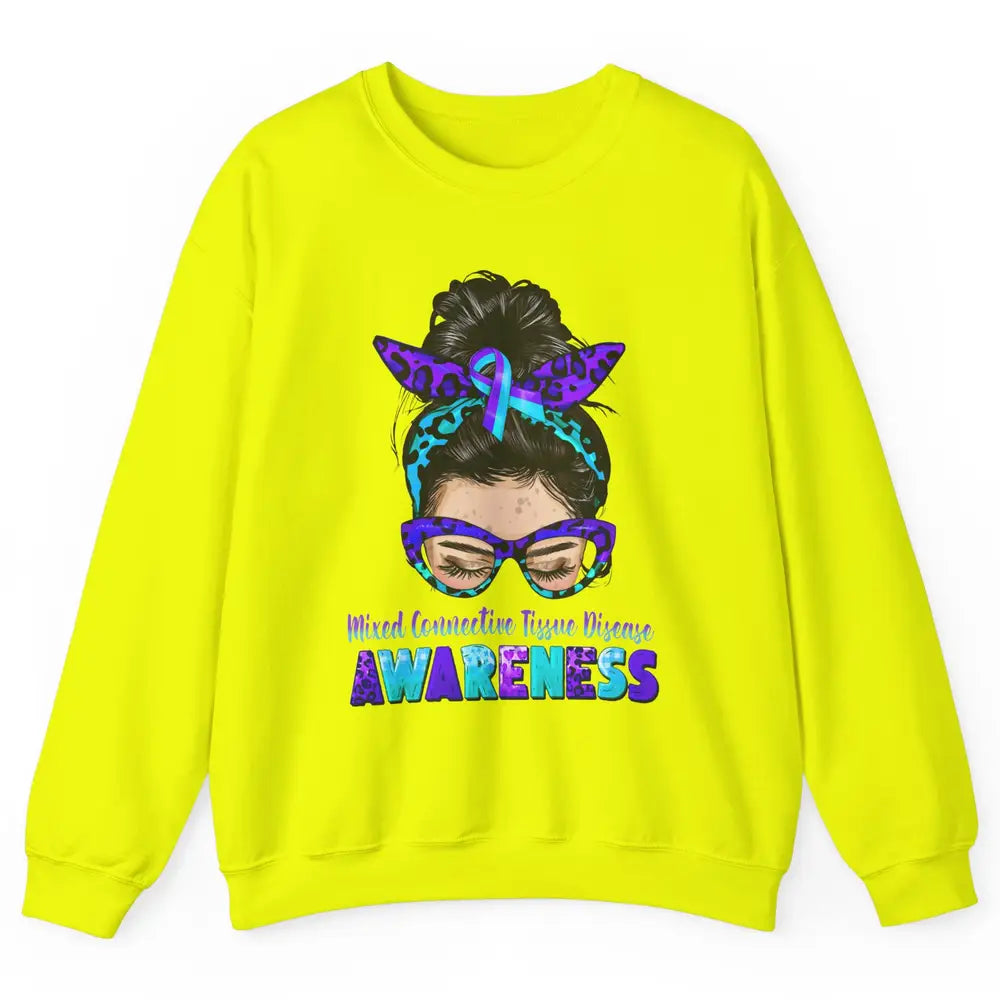 Mixed Connective Tissue Disease Ribbon Leopard Messy Bun Mom Unisex Crewneck Sweatshirt