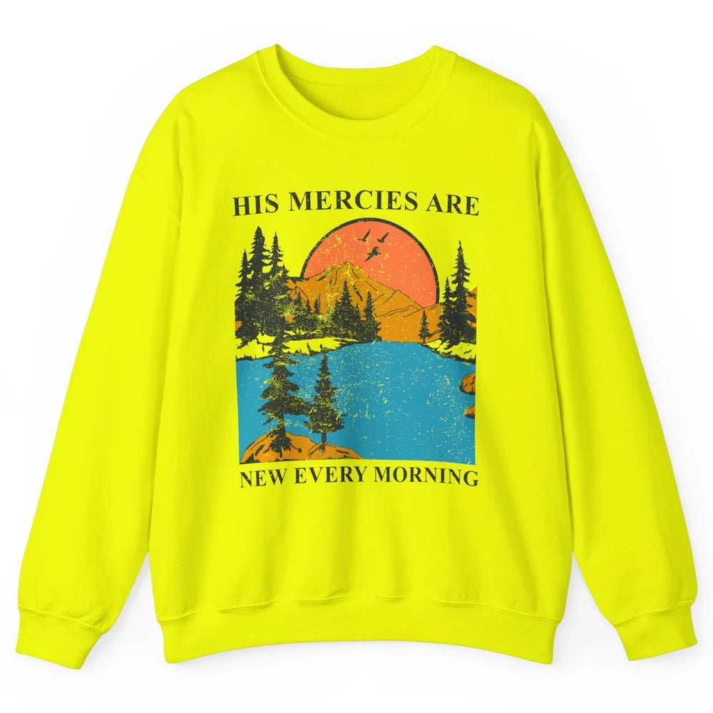 Retro Mountain His Mercies Are New Every Morning Christian Unisex Crewneck Sweatshirt