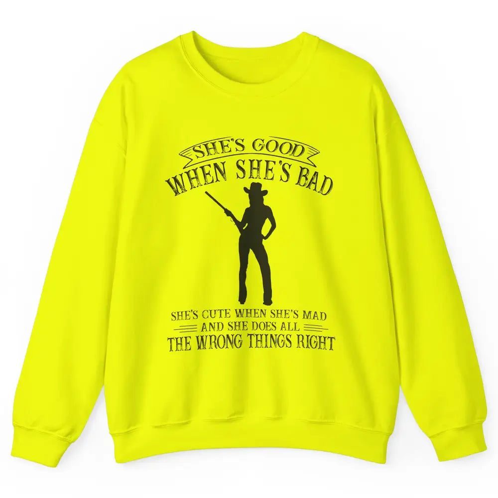 Retro Cowgirl She's Good When She's Bad Western Country Girl Unisex Crewneck Sweatshirt