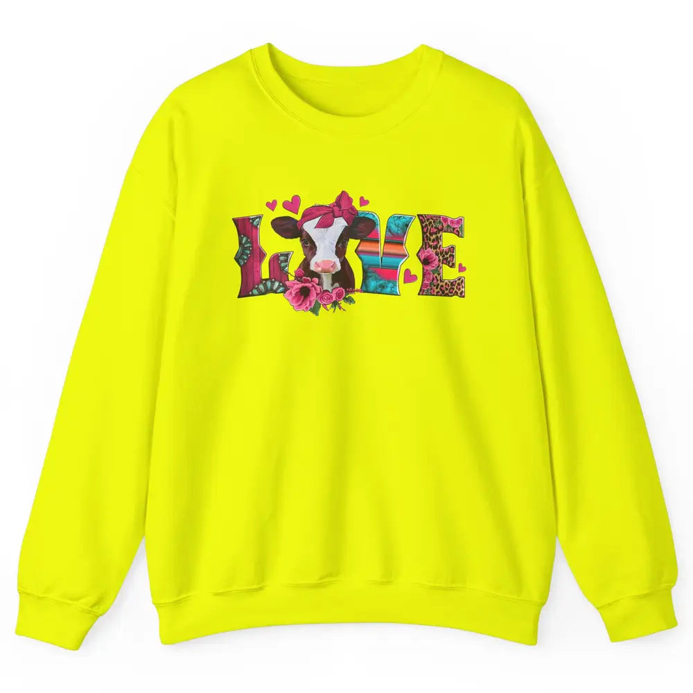 Pink Leopard Love Baby Calf Western Valentines Farm Animals Unisex Crewneck Sweatshirt