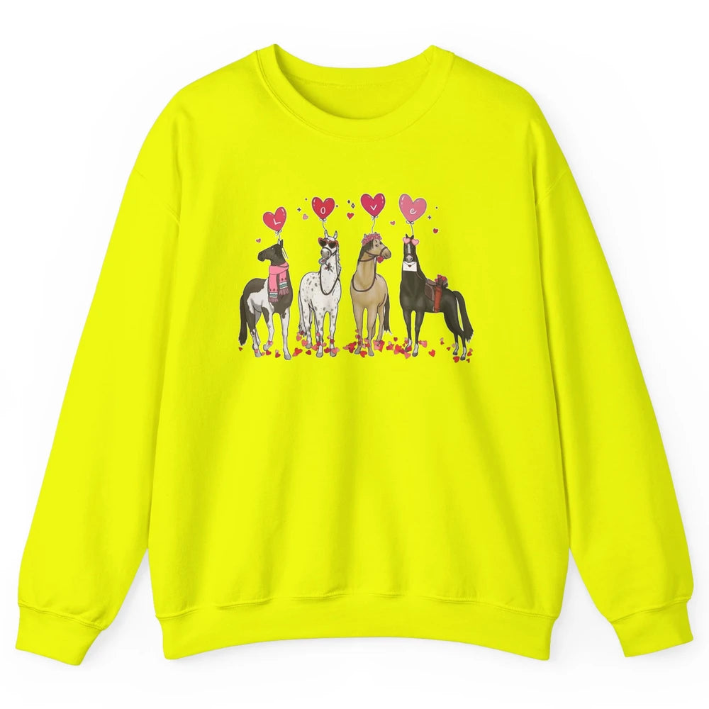 Cute Horse Valentine's Day Horses Cowgirl Rodeo Howdy Western Country Heart Love Balloon Unisex Crewneck Sweatshirt
