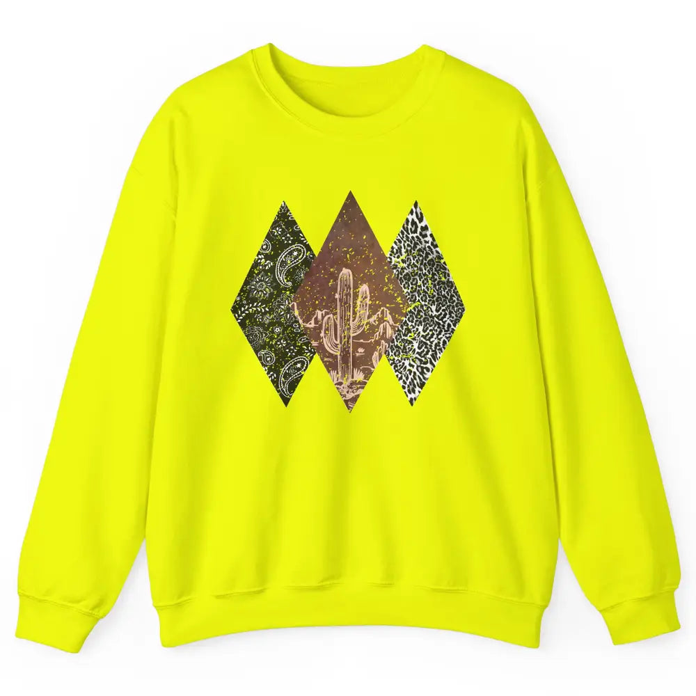 Retro Leopard Desert Cactus Sunset Western Country Cowgirl Unisex Crewneck Sweatshirt