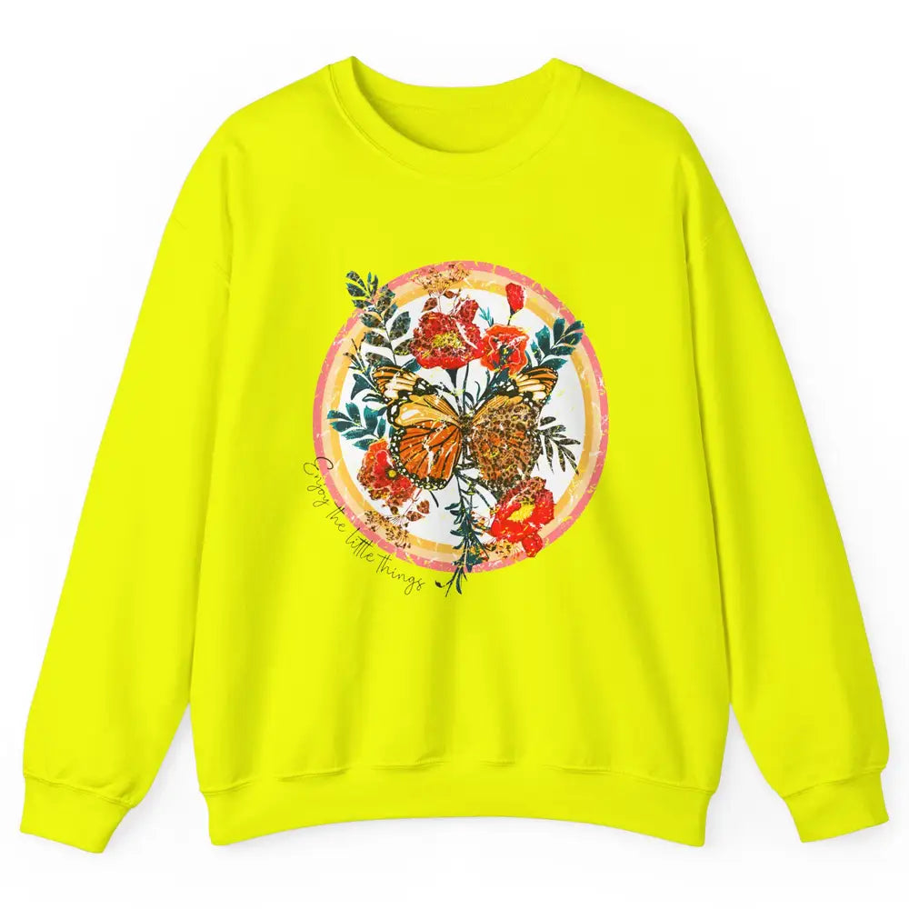 Retro Enjoy Things Butterfly Flower Mental Health Leopard Unisex Crewneck Sweatshirt