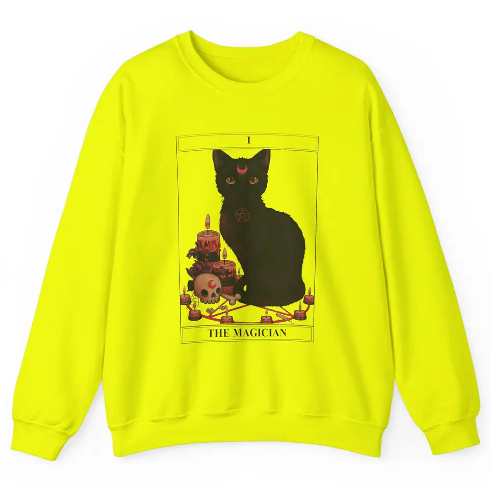 Retro Halloween Gothic Cat The Magician Tarot Witchcraft Unisex Crewneck Sweatshirt