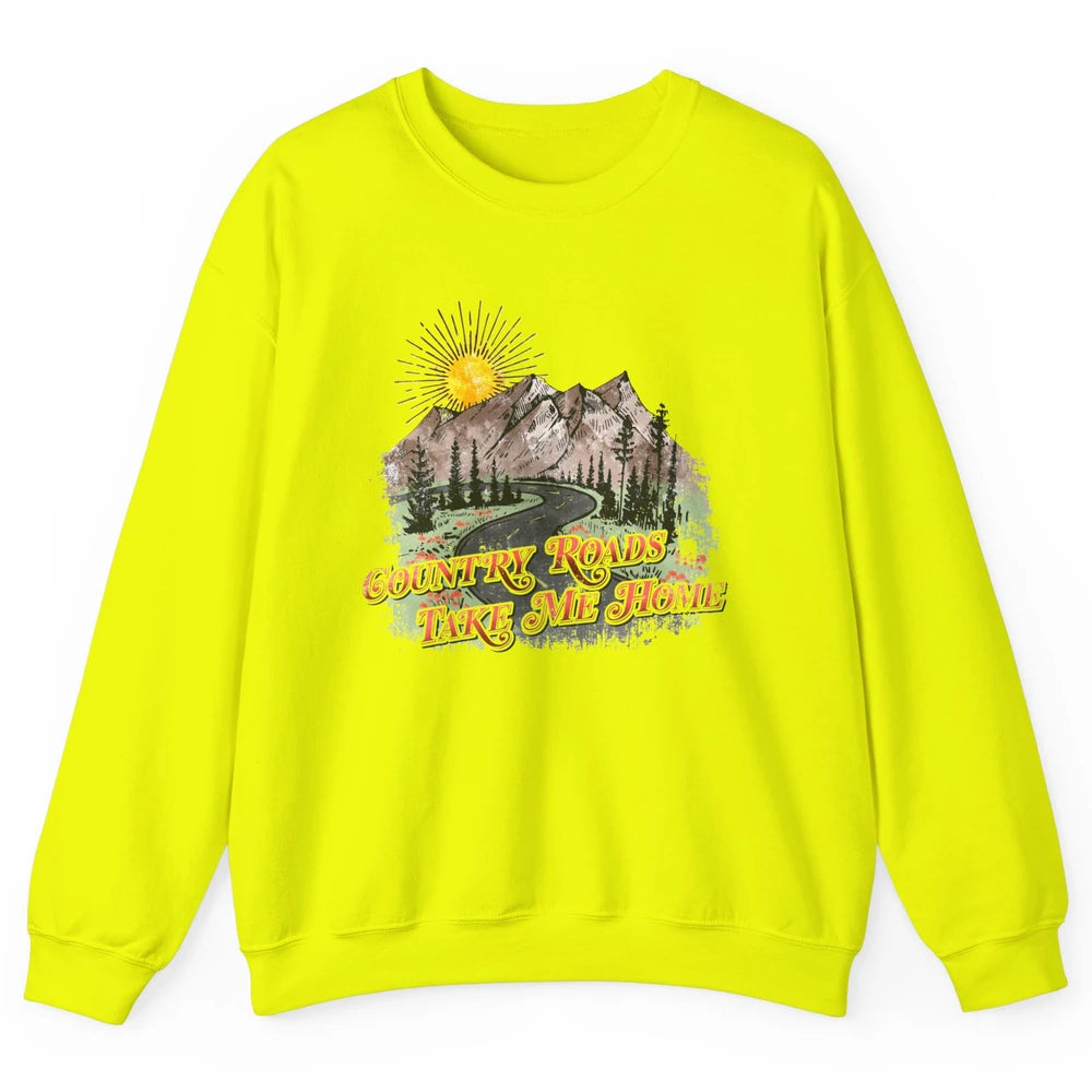 Retro Mountain Sunset Country Roads Take Me Home Western Unisex Crewneck Sweatshirt