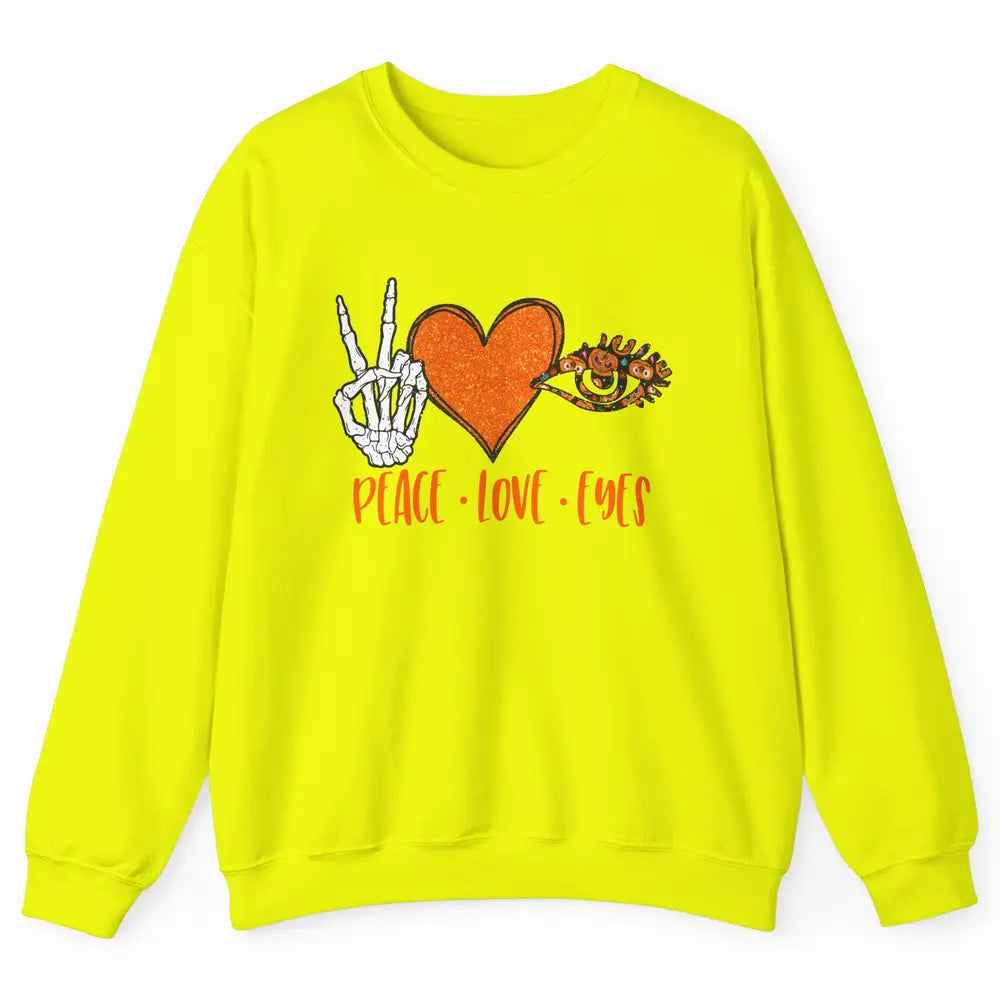 Optician Halloween Peace Love Eyes Optometrist Pumpkin Gift Unisex Crewneck Sweatshirt