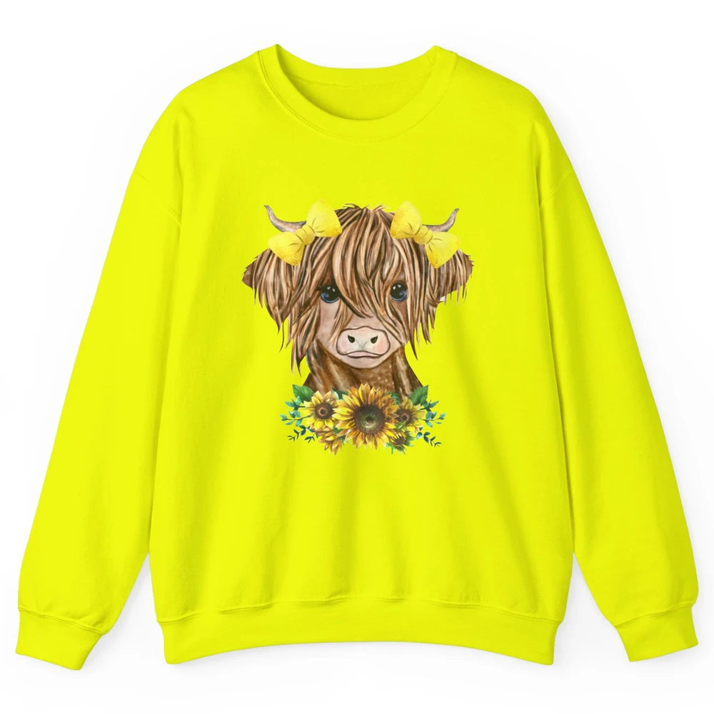 Baby Highland Cow Sunflower Western Country Heifer Cattles Unisex Crewneck Sweatshirt