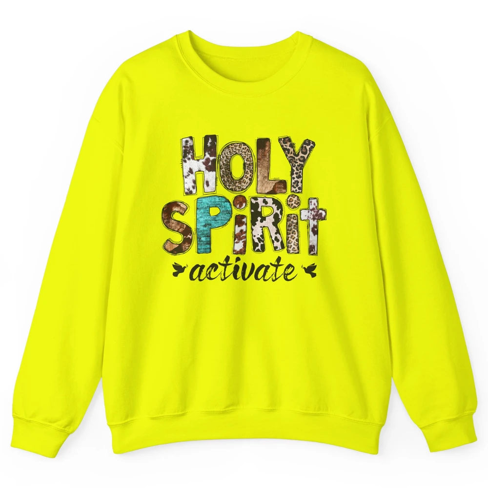 Retro Leopard Holy Spirit Activate Cowboy Rodeo Western Girl Unisex Crewneck Sweatshirt