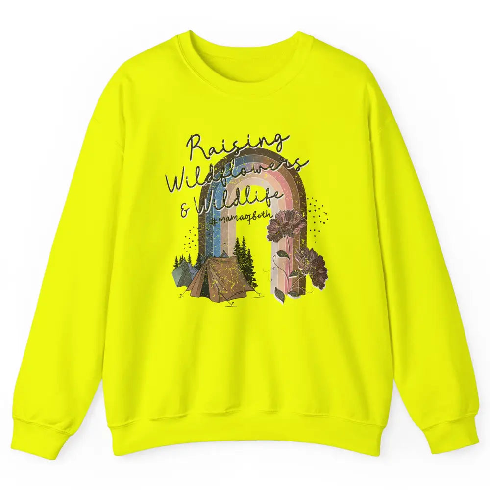 Raising Wildflowers & Wildlife Mama Of Both Retro Boho Mama Unisex Crewneck Sweatshirt