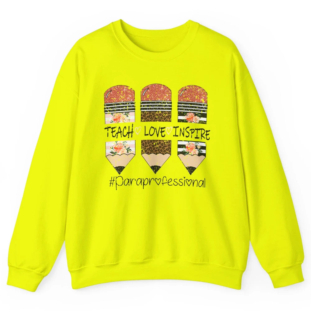 Retro Floral Leopard Teach Love Inspire Paraprofessional Unisex Crewneck Sweatshirt
