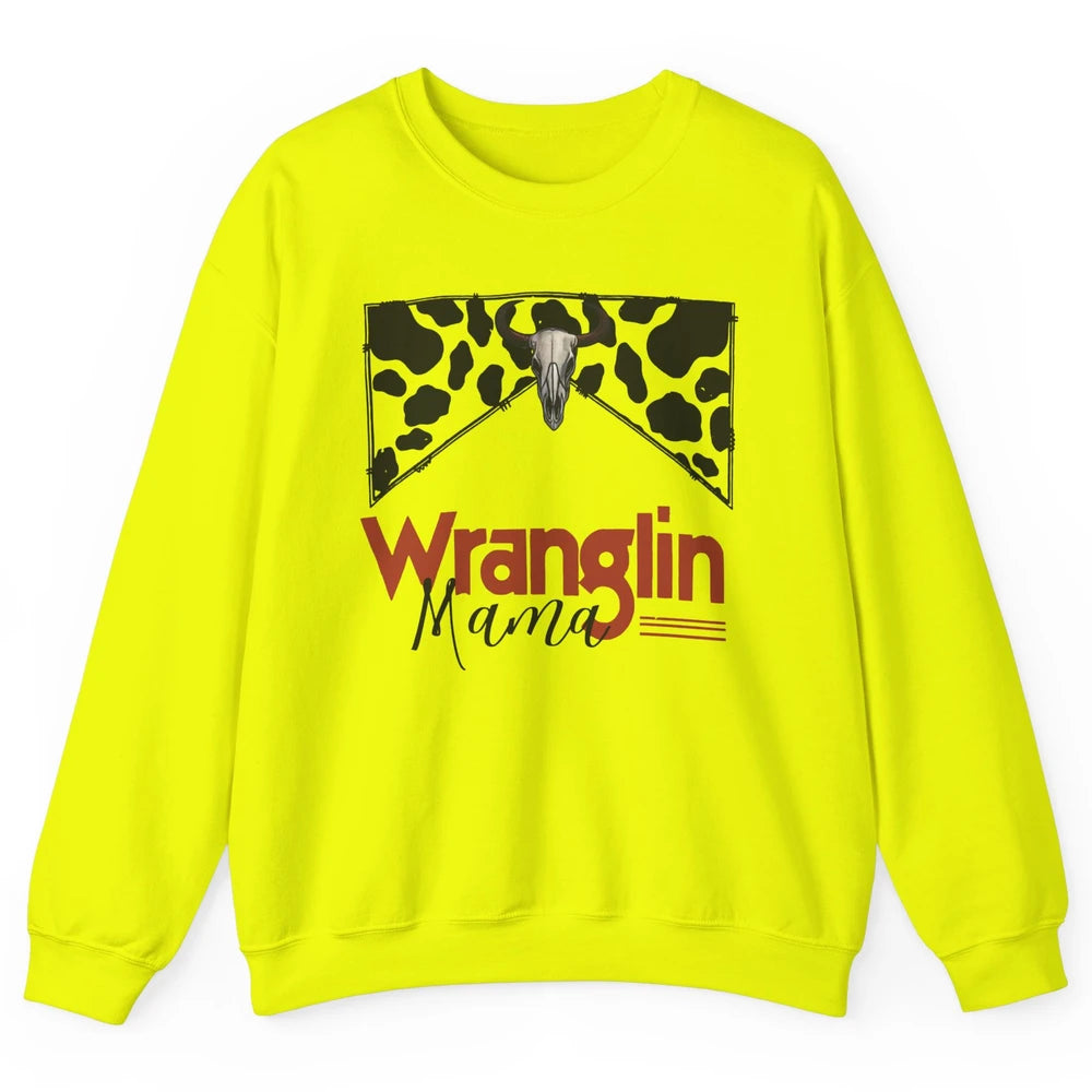 Retro Cowhide Bull Skull Wrangling Mama Western Country Girl Unisex Crewneck Sweatshirt