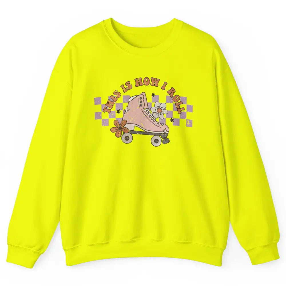 Retro Boho Roller Skate Groovy Daisy Skateboard Skater Gift Unisex Crewneck Sweatshirt