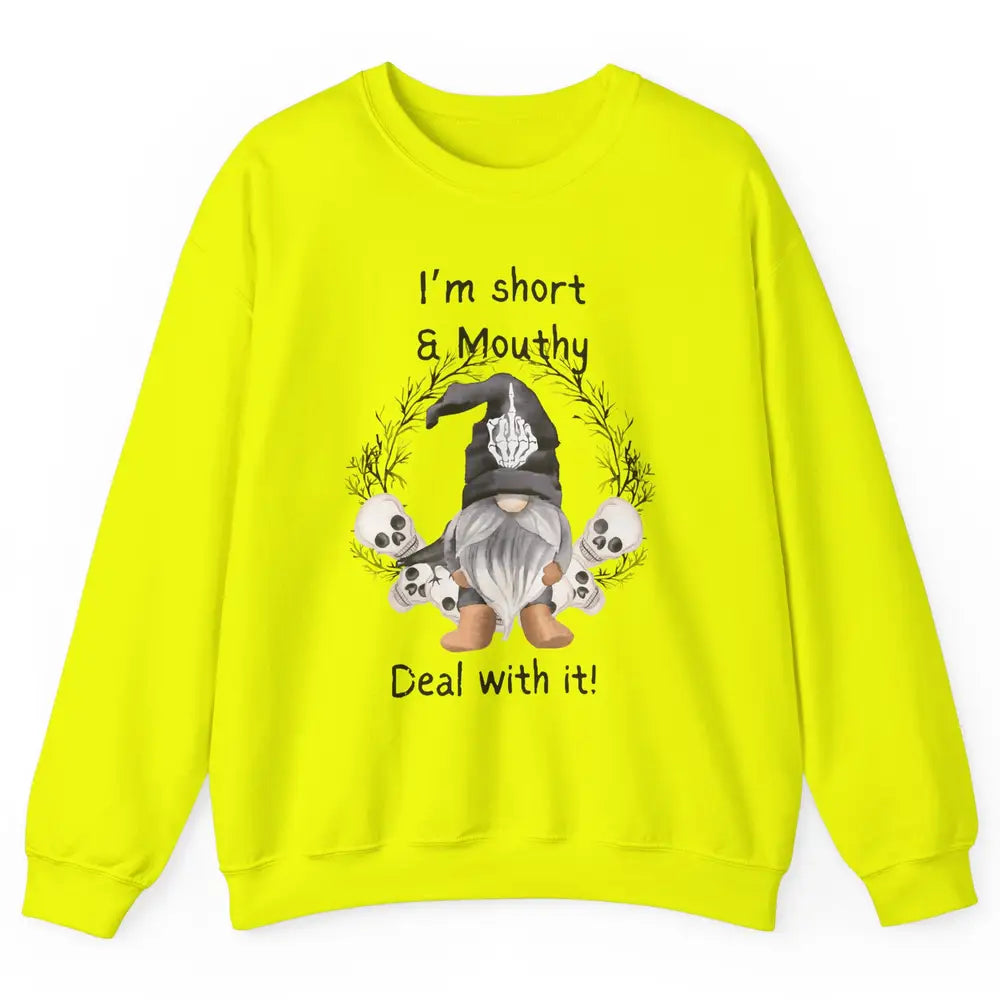 Retro Black Gnome Halloween I'm Short And Mouthy Gnome Skull Unisex Crewneck Sweatshirt