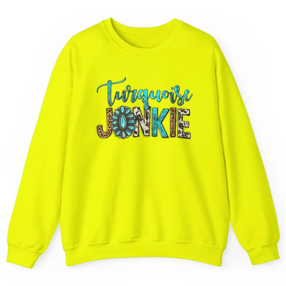 Retro Leopard Turquoise Junkie Gemstone Western Country Unisex Crewneck Sweatshirt