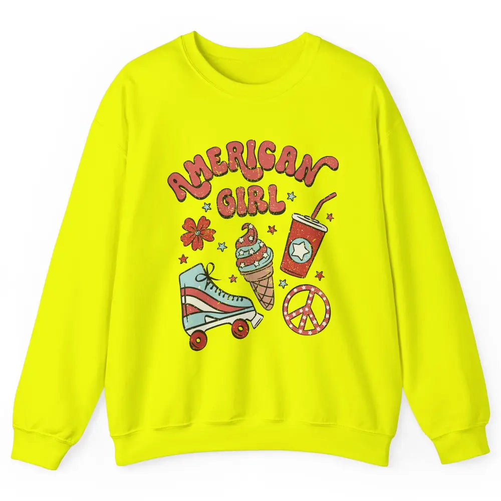 Retro American Girl Fourth Of July Party Ice Cream Patriotic Unisex Crewneck Sweatshirt
