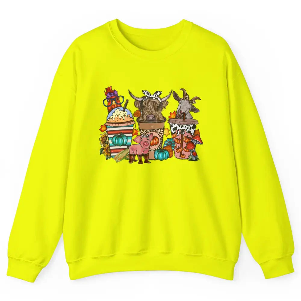 Pumpkin Spice Farm Animals Leopard Highland Cow Western Fall Unisex Crewneck Sweatshirt
