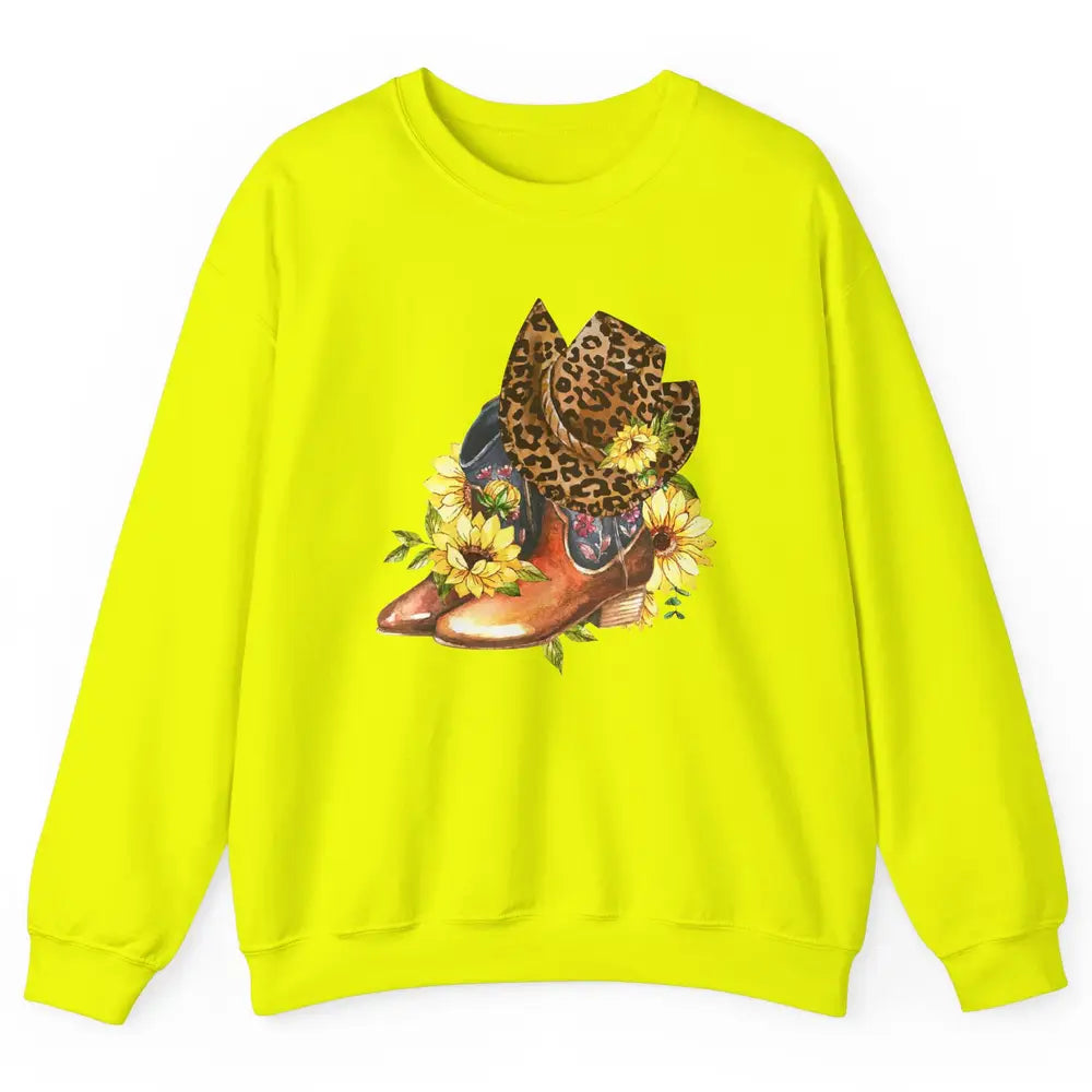 Retro Leopard Cowboy Boots Let's Go Girls Western Cowgirls Unisex Crewneck Sweatshirt
