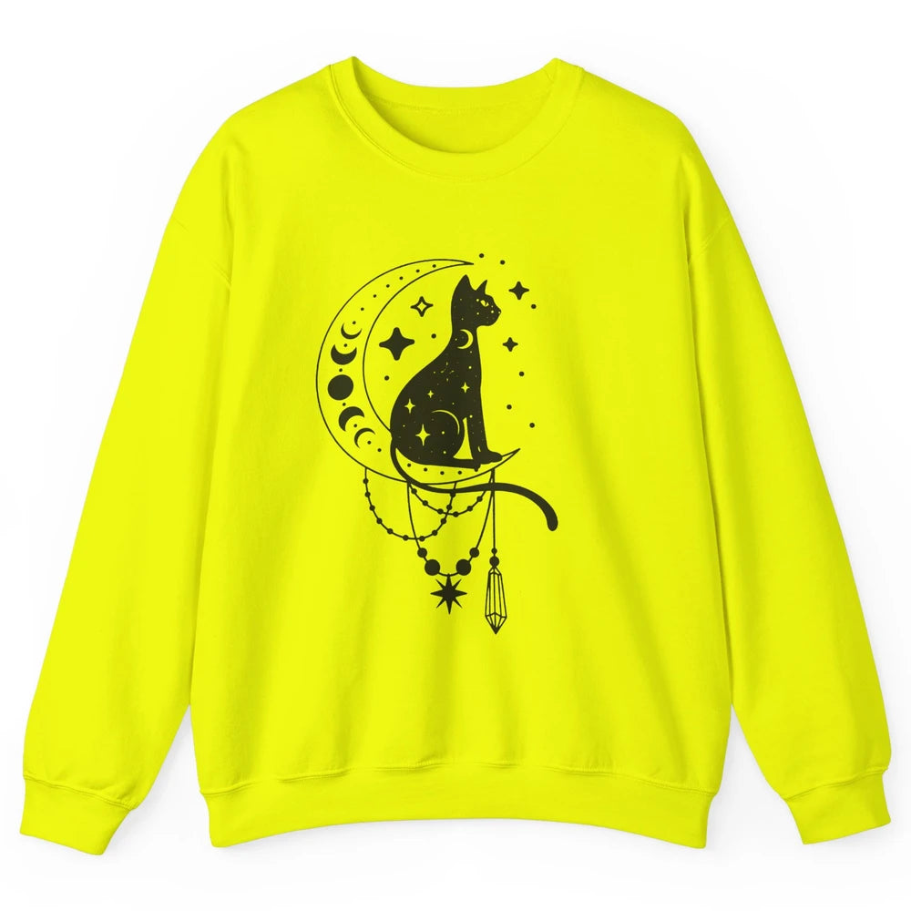Retro Halloween Gothic Cat Witch The Moon Tarot Witchcraft Unisex Crewneck Sweatshirt
