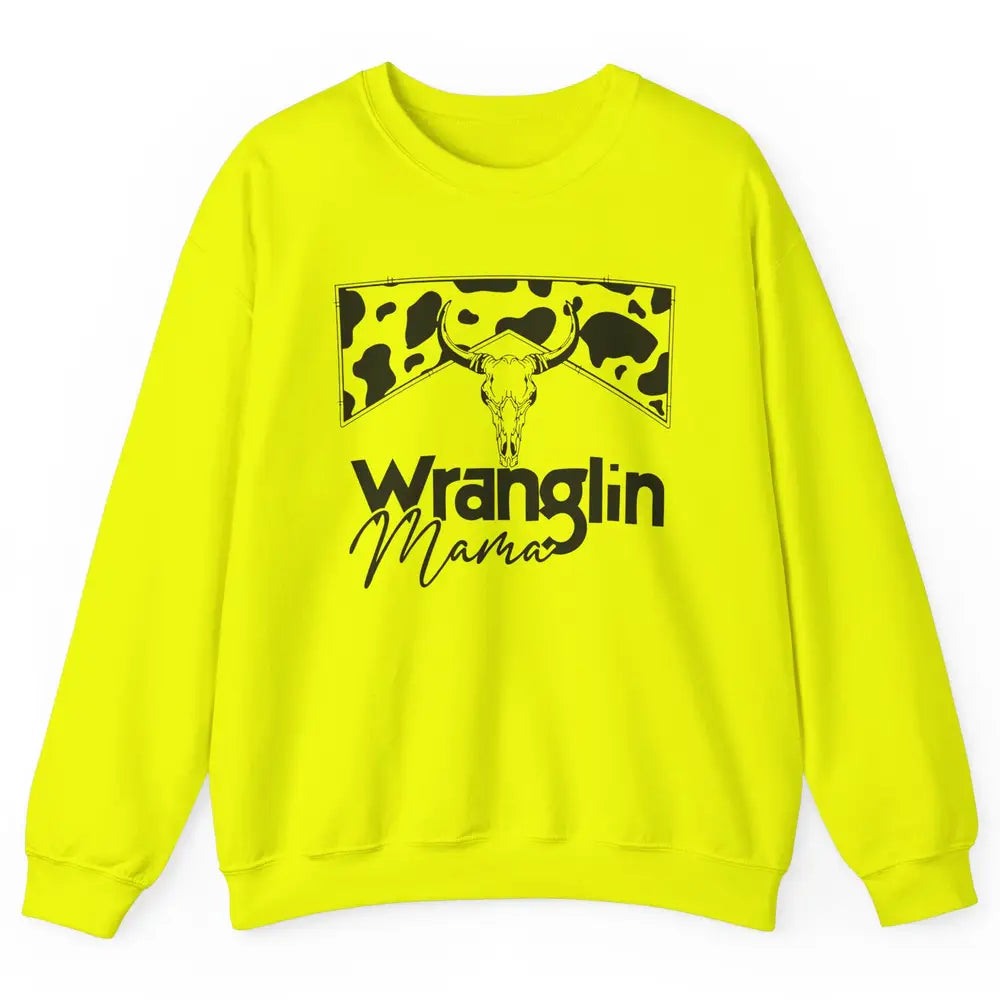 Retro Cowhide Bull Skull Wrangling Mama Western Country Girl Unisex Crewneck Sweatshirt