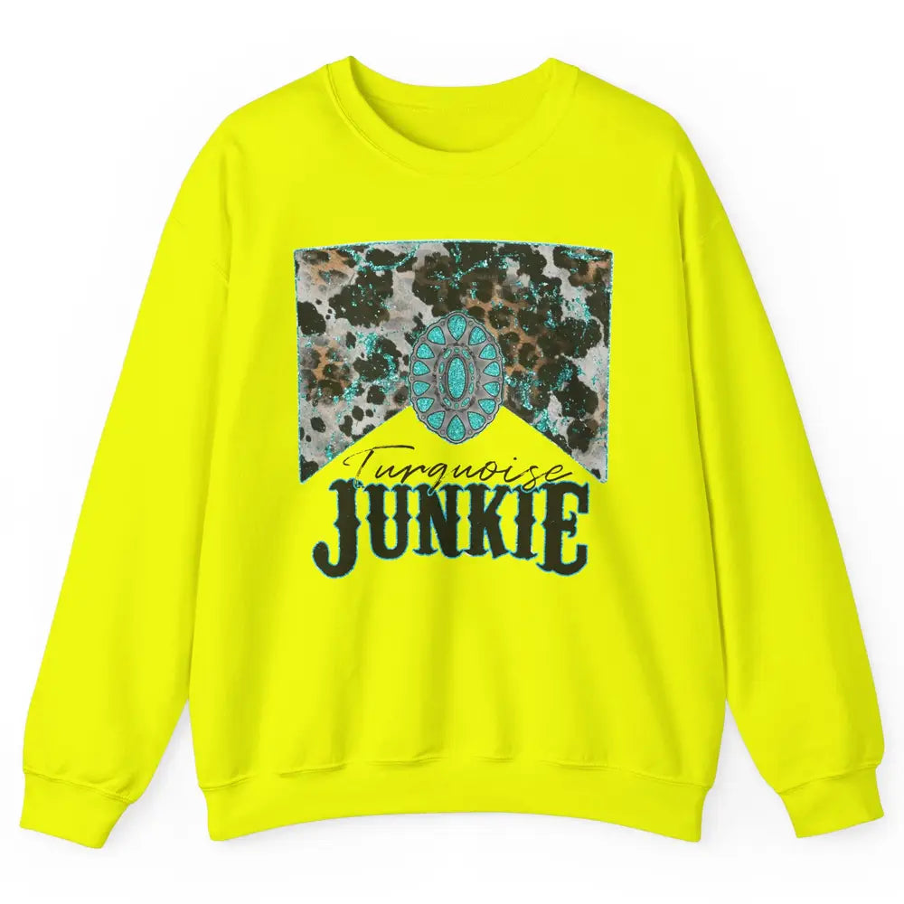 Retro Leopard Turquoise Junkie Gemstone Western Country Unisex Crewneck Sweatshirt
