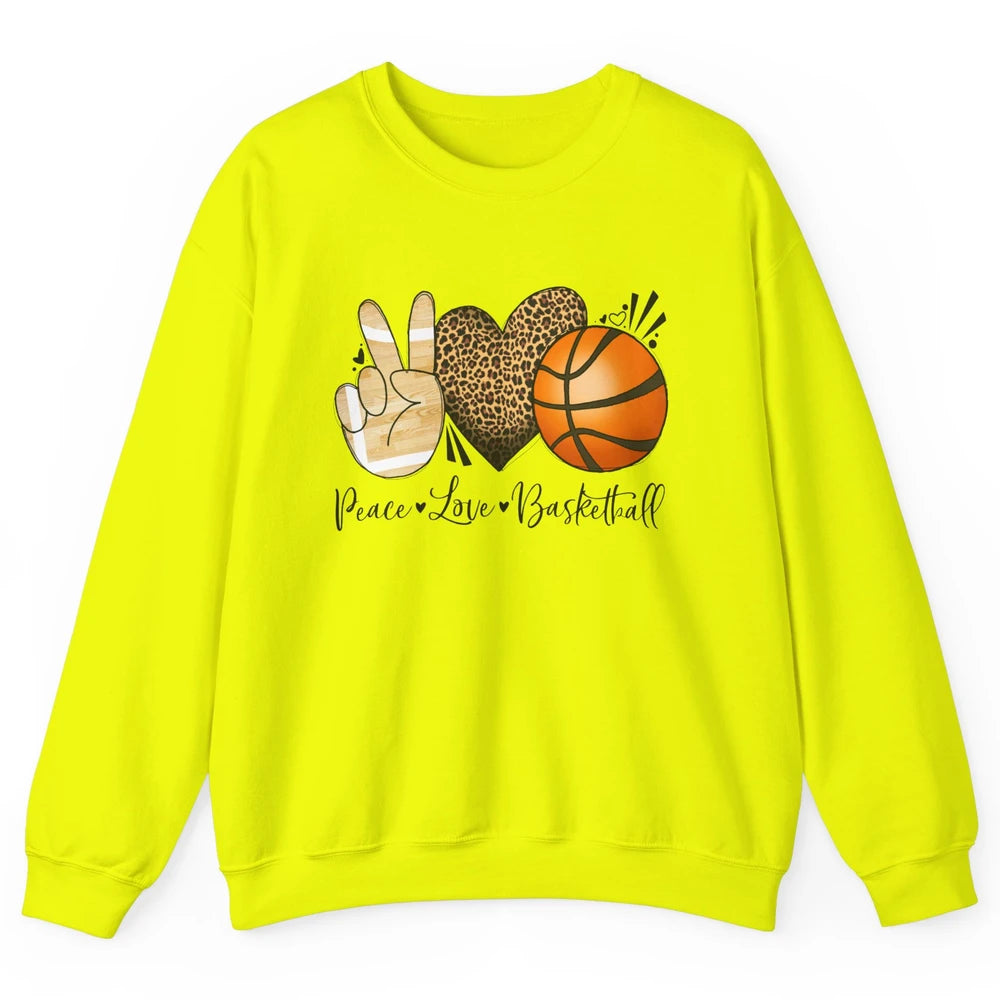 Peace Love Basketball Leopard Heart Basketball Lovers Gift Unisex Crewneck Sweatshirt