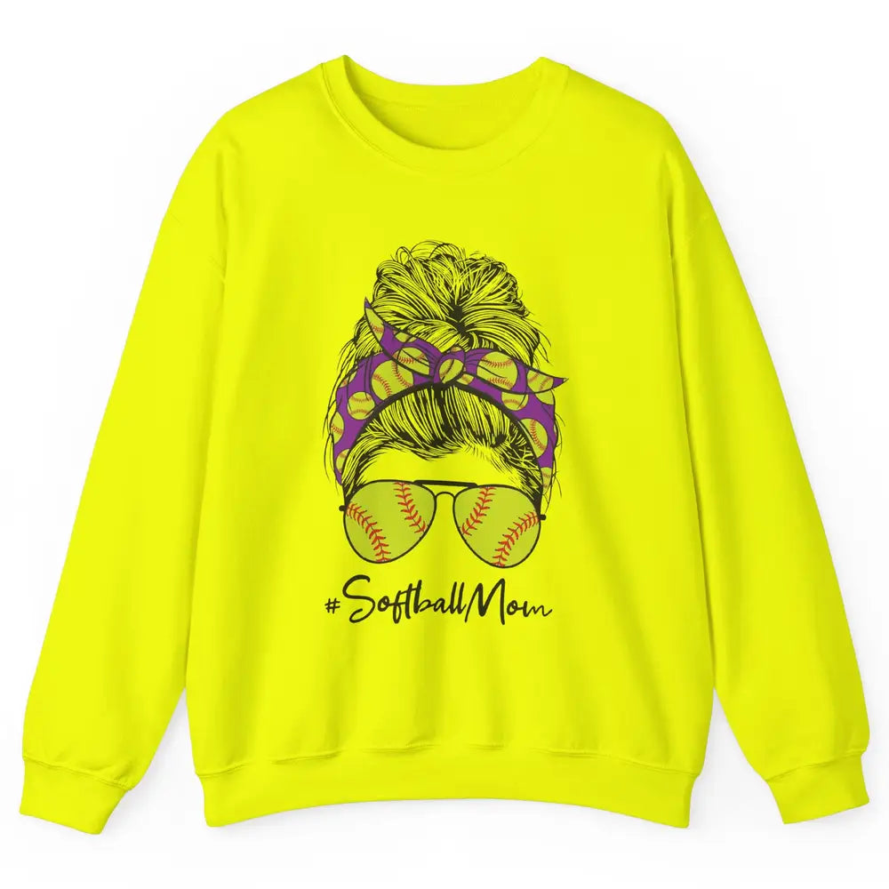 Mom Life Softball Mom Bun Softball Headband Sunglasses Unisex Crewneck Sweatshirt