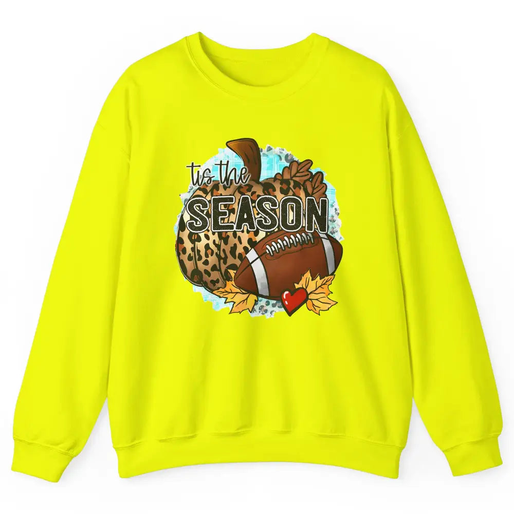 Leopard Football Pumpkin Tis The Season Fall Leaves Autumn Unisex Crewneck Sweatshirt