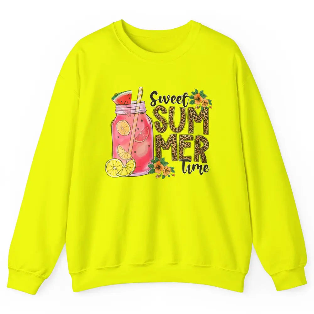 Retro 80s Floral Sweet Summer Watermelon Vaporwave Leopard Unisex Crewneck Sweatshirt