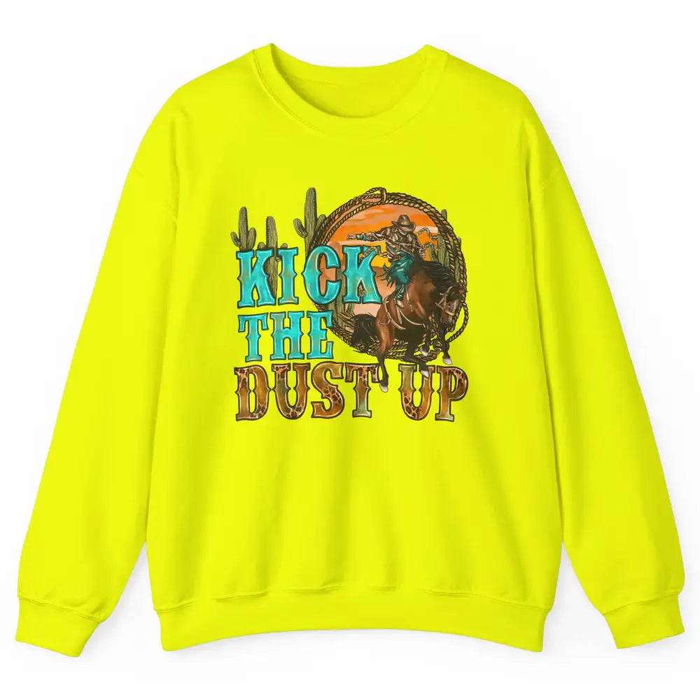 Retro Desert Cowboy Bucking Horse Kick The Dust Up Western Unisex Crewneck Sweatshirt
