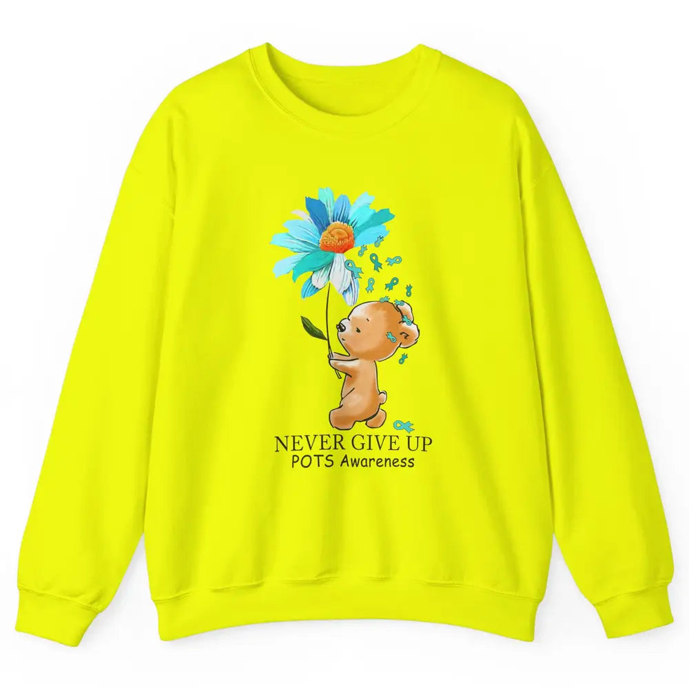 POTS Awareness Keep Going Daisy Bear Turquoise Sunflower Unisex Crewneck Sweatshirt