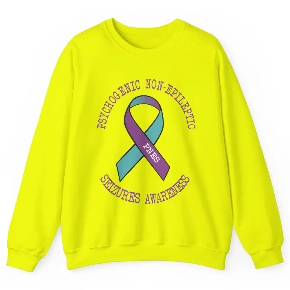 Psychogenic Non-epileptic Seizures PNES Purple Teal Ribbon Unisex Crewneck Sweatshirt