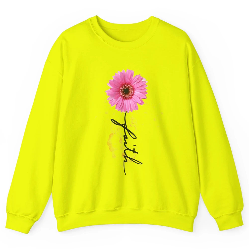 Pink Daisy Faith Cross Christian Religious God Lovers Gift Unisex Crewneck Sweatshirt