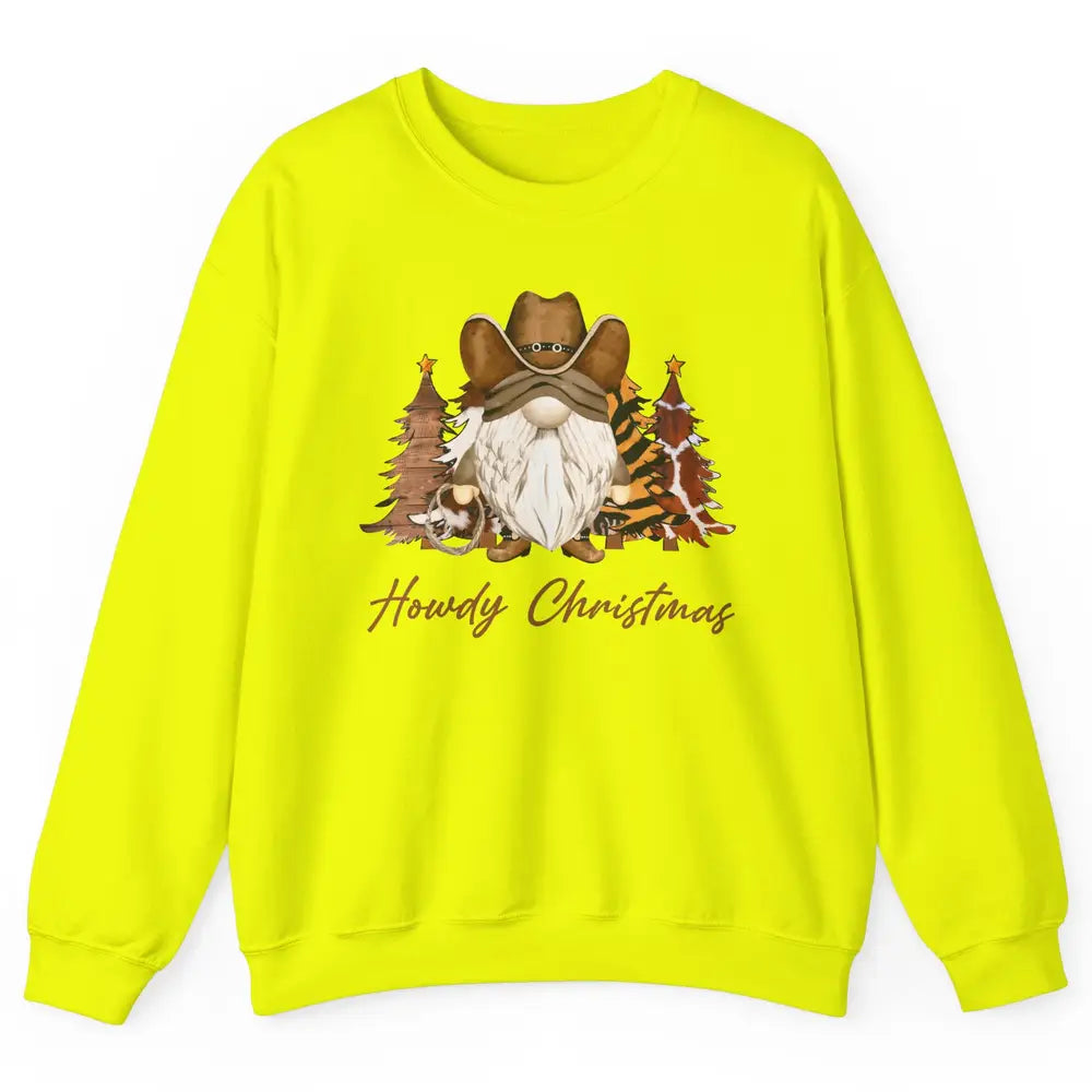 Retro Leopard Cowboy Gnome Howdy Christmas Western Holiday Unisex Crewneck Sweatshirt