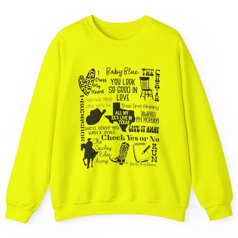 Retro Cowboy Boots Hat Texas Map Western Country Music Unisex Crewneck Sweatshirt