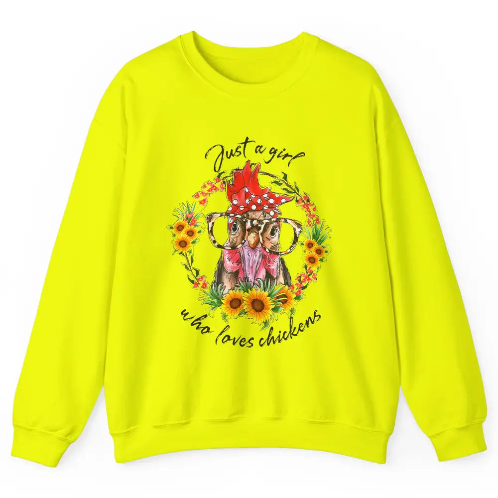 Retro Just Girl Loves Chickens Flower Chicken Farm Animal Unisex Crewneck Sweatshirt