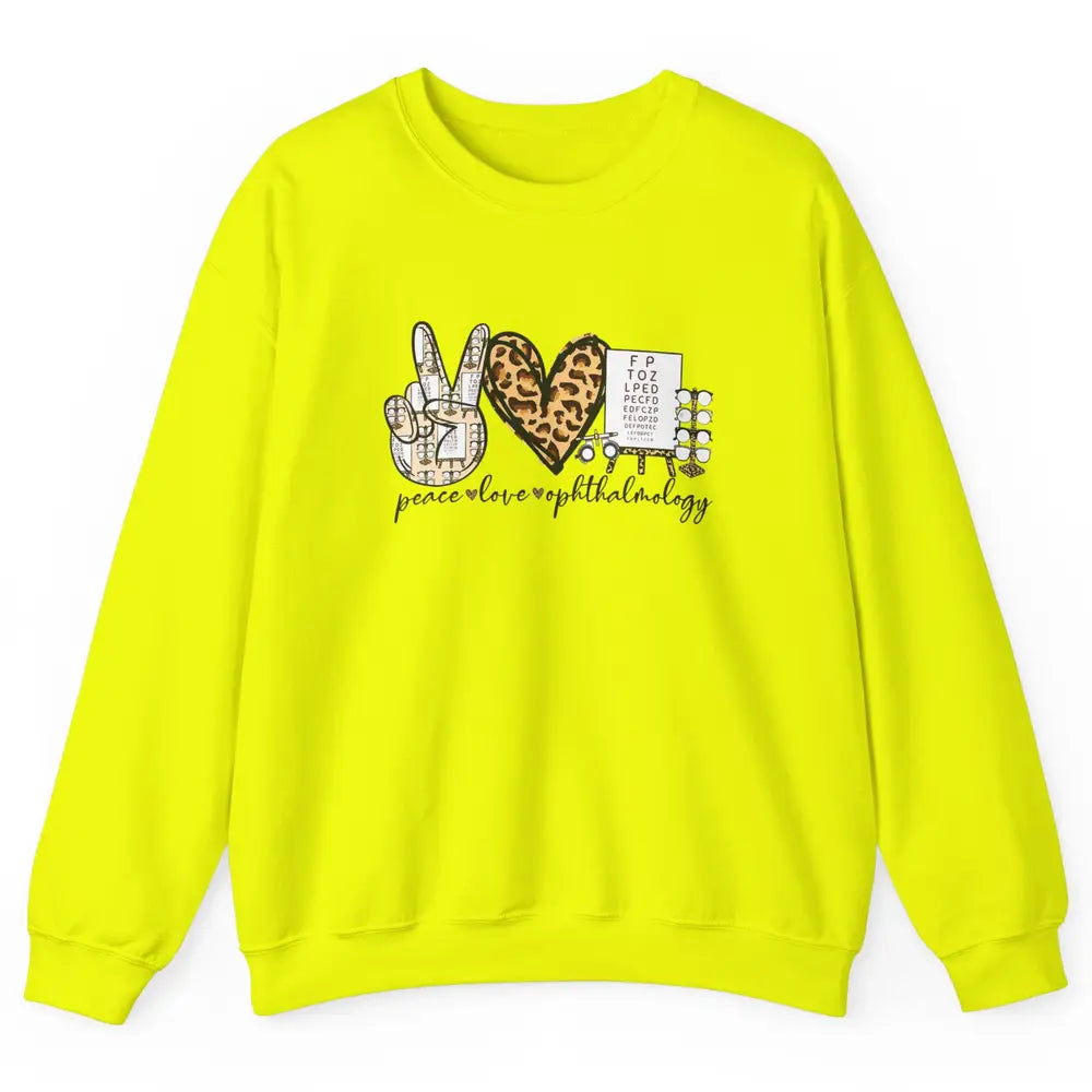 Peace Love Ophthalmology Leopard Heart Optician Optometrist Unisex Crewneck Sweatshirt