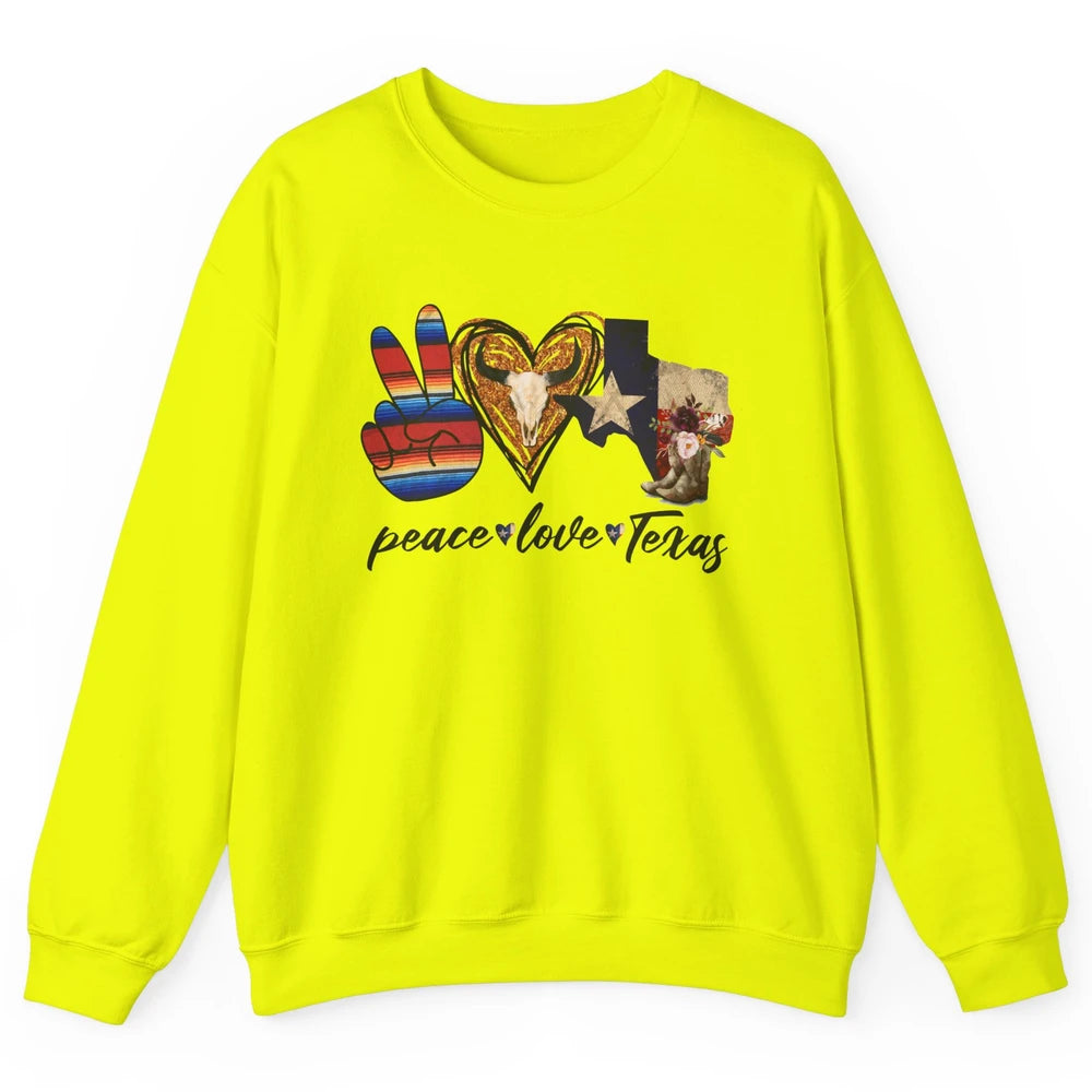 Retro Peace Love Texas Cowboy Boots Western Country Cowgirl Unisex Crewneck Sweatshirt