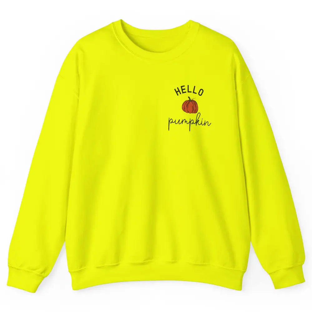 Pumpkin Halloween Hello Pumpkin Fall Thanksgiving Pocket Unisex Crewneck Sweatshirt