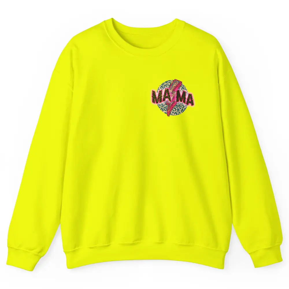 Retro Mama Leopard Pink Lightning Bolt Western Country Mama Unisex Crewneck Sweatshirt