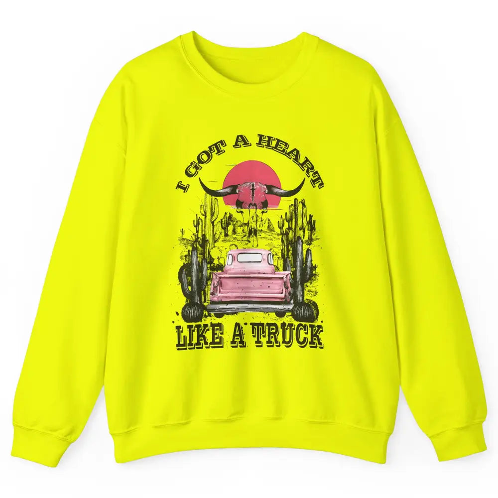 Retro Boho Bull Skull Got Heart Like A Truck Western Country Unisex Crewneck Sweatshirt
